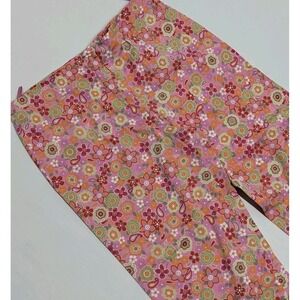 Y2K Groovy Retro Boho Hippie Pink Festival Floral Capri Pants Size 14 Raphael